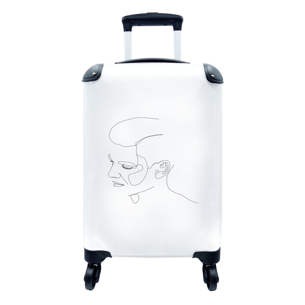 MuchoWow Koffer Handgepäck Trolley Rollkoffer Kleine Reisekoffer mit 4 Rollen - Strichzeichnung - Mann - Schwarz - Weiß - Cabin Size < 55x40x23...