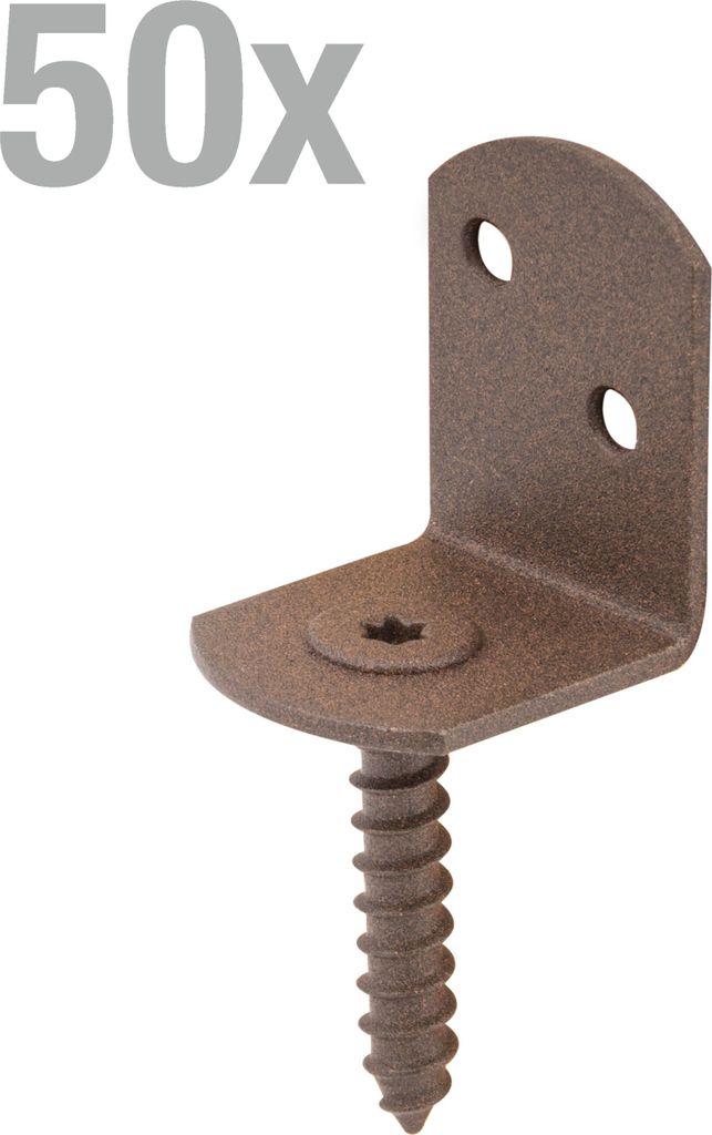 Alberts 821968 DURAVIS Flechtzaunhalter, L-Form, rostbraun duplexbeschichtet, Größe 83 x 30 x 32 mm, 50er Set