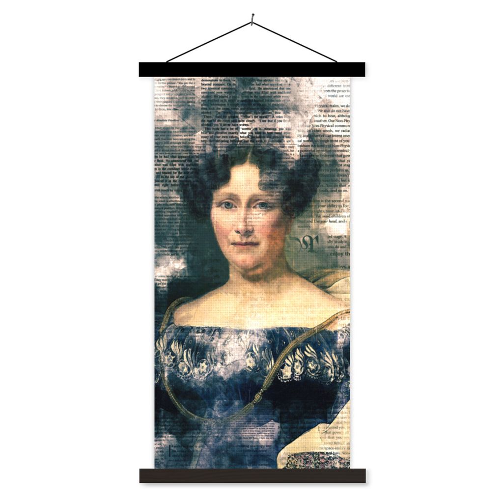 MuchoWow Textilposter Kunst - Aquarell - Zeitungspapier 60x120 cm mit schwarzem Rahmen - Magnete
