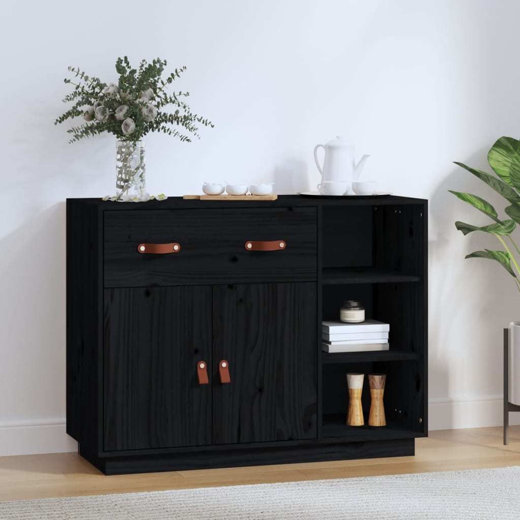 Maison Exclusive - Sideboard Schwarz 98,5x40x75 cm Massivholz Kiefer