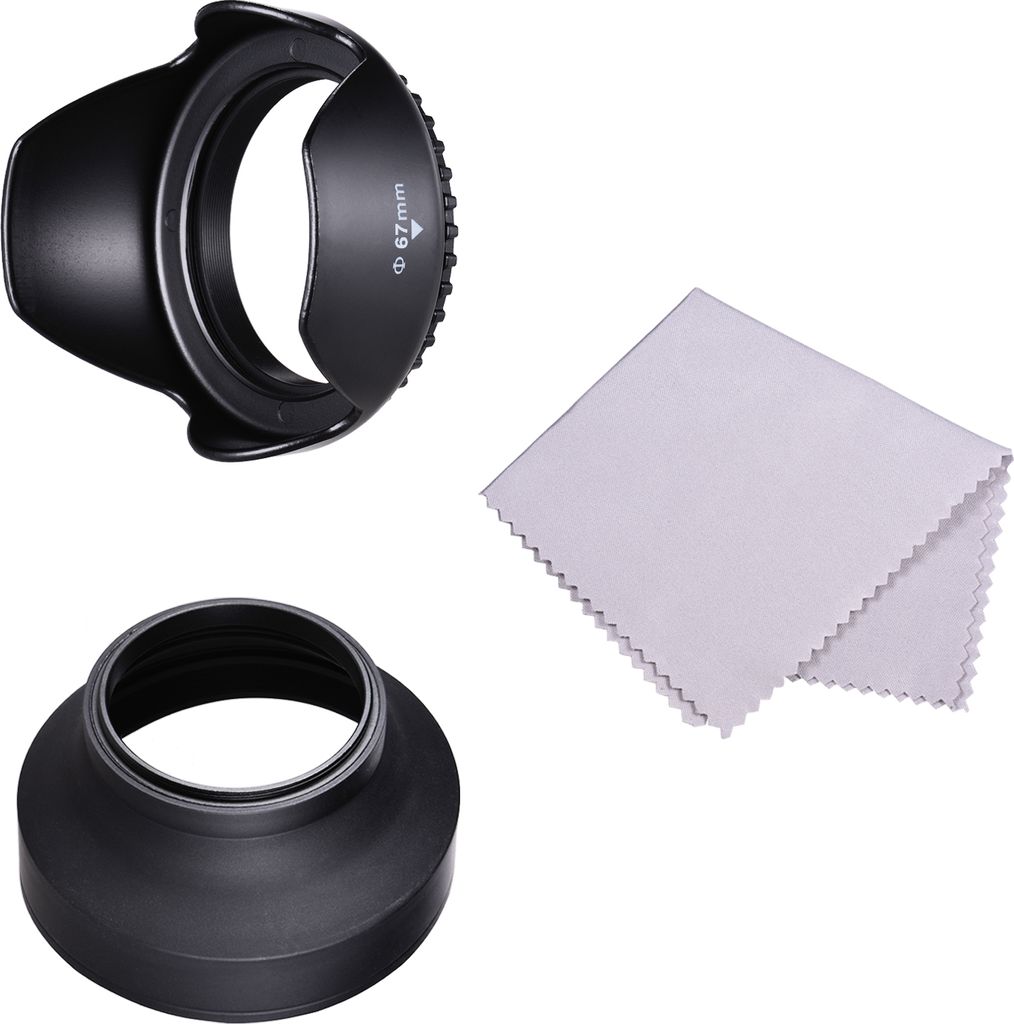67-mm-Gegenlichtblenden-Set mit Tulpenblumen-Gegenlichtblende + zusammenklappbarer Gummi-Gegenlichtblende + Linsenreinigungstuch Ersatz fuer Canon ...