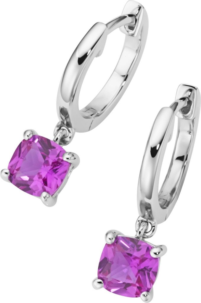 Klappcreolen Smart Jewel mit farbigen Ziersteinen, Silber 925 Pink 1 cm