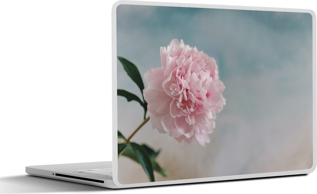 MuchoWow Laptop Aufkleber Sticker Cover Rosa Pfingstrose auf grauem Hintergrund 32.5x23.5 cm - Sticker für Laptop - Selbstklebend