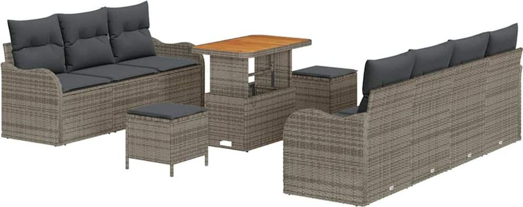 vidaXL Garten-Sofa-Set mit Kissen mit Speicher 10 pcs Grau