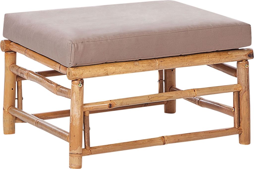 BELIANI Ottomane Hellbraun und Taupe Bambusholz mit Auflage Kissen Boho Rustikal Modularer Gartenhocker Fußhocker Outdoor Terrasse Ausstattung