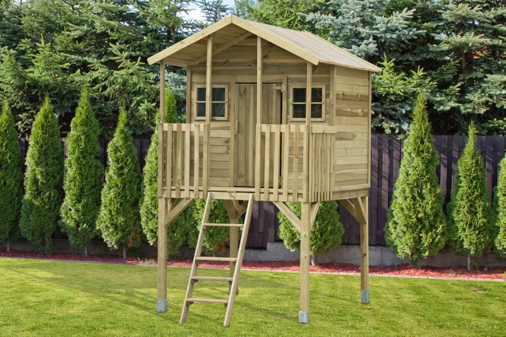Stelzenhaus Big House für Kinder kesseldruckimprägniert mit Balkon und Dachpappe 180x150x280 cm