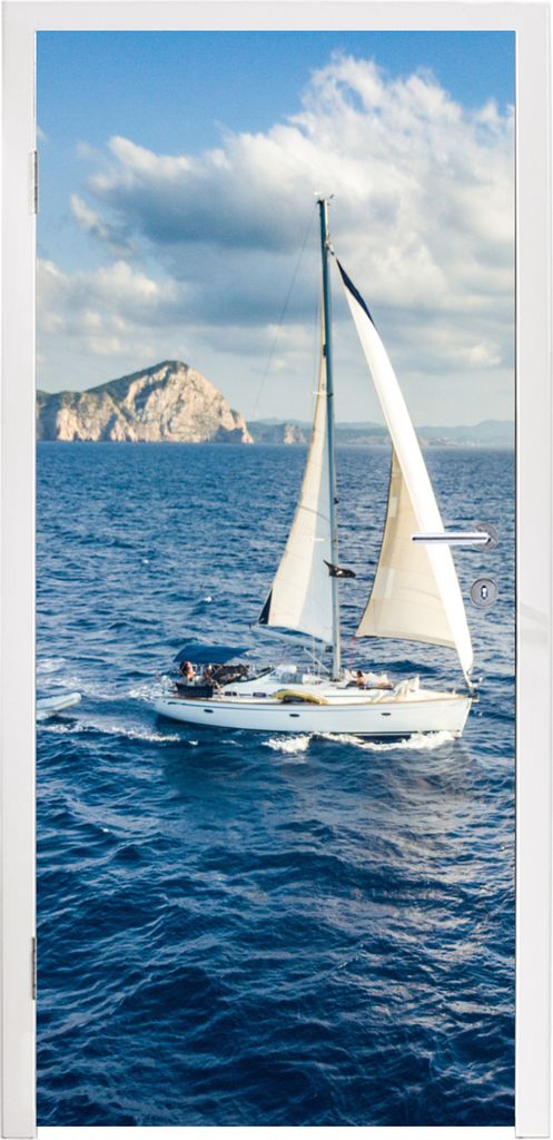 MuchoWow Türtapete Selbstklebende Türfolie Boot - Weiß - Meer 85x215 cm Türposter Türaufkleber Klebefolie Türklebefolie - Aufkleber für t...