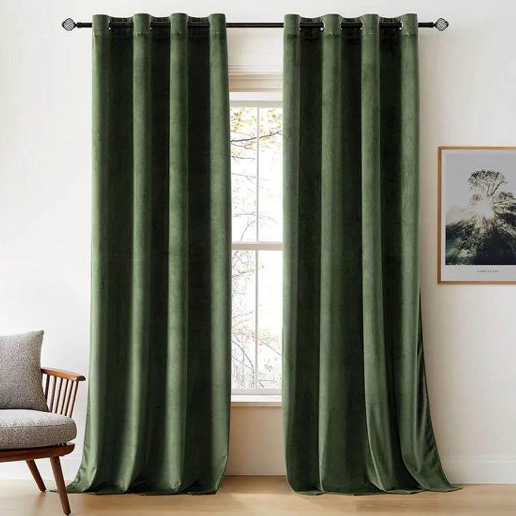 Rideaux en velours occultants verts 140 x 245 cm pour isolation thermique