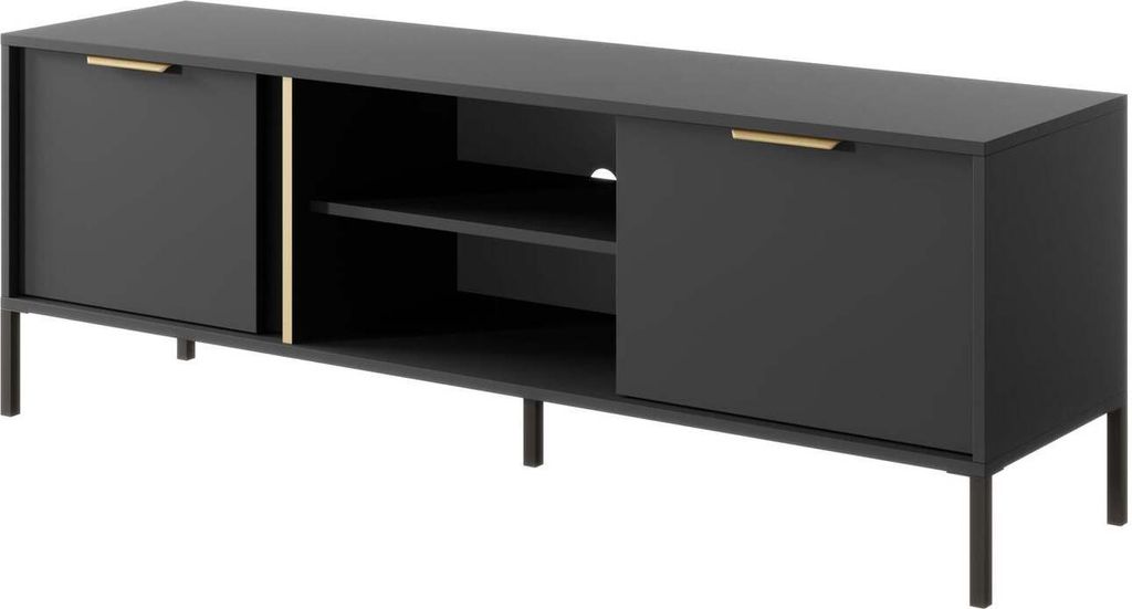 FURNLUX Tv-ständer Lars Schwarz 153cm / Hauptfarbe: Schwarz / Abmessungen: 153 x 40 x 53 cm