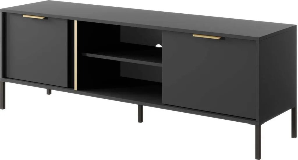 Banc TV Noir 153 cm avec Rangement - Grand Buffet Multimédia pour Salon