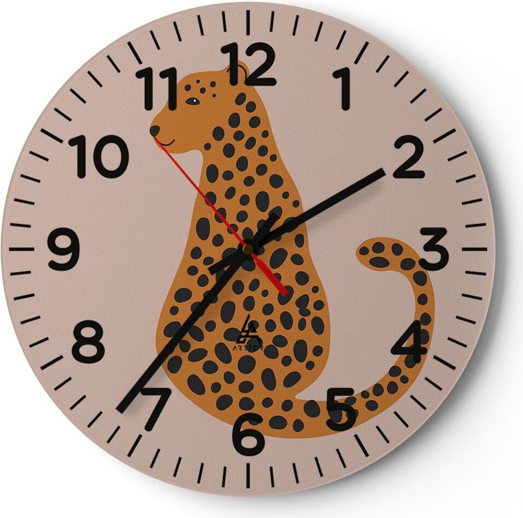 Wanduhr - Rund - Glasuhr - Panther Grafik Leopard - 30x30cm - Schleichendes Uhrwerk - Lautlos - zum Aufhängen bereit - Dekoration Modern - Wanddek...