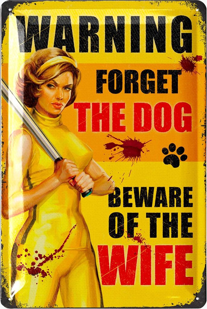 Retro Blechschild Hund 'Warning Wife', Hundeschilder, Blechschild Hund, Deko Garten Hund, Geschenke für Frauen Hundeliebhaber 20x30cm