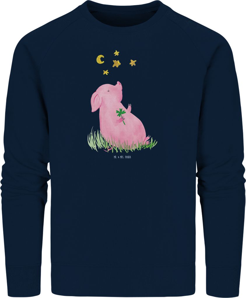 Mr. & Mrs. Panda Baumwoll Pullover Schwein Glück Größe M - French Navy - Geschenk, Sweatshirt, Lustige Sprüche, Motivation, Sweater, Schweinche...