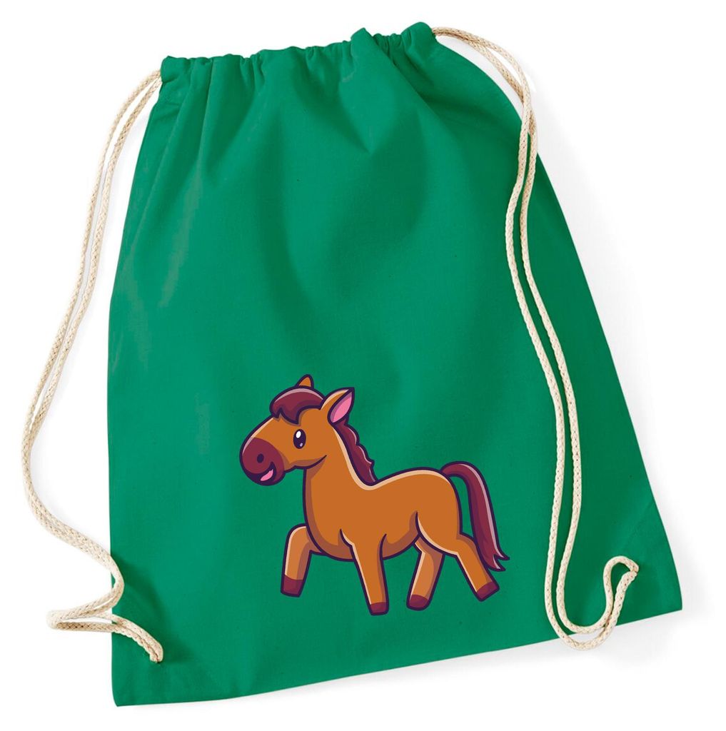 Huuraa Turnbeutel Pferd Comic 12 Liter Kelly Green Baumwolle Rucksack Geschenkidee