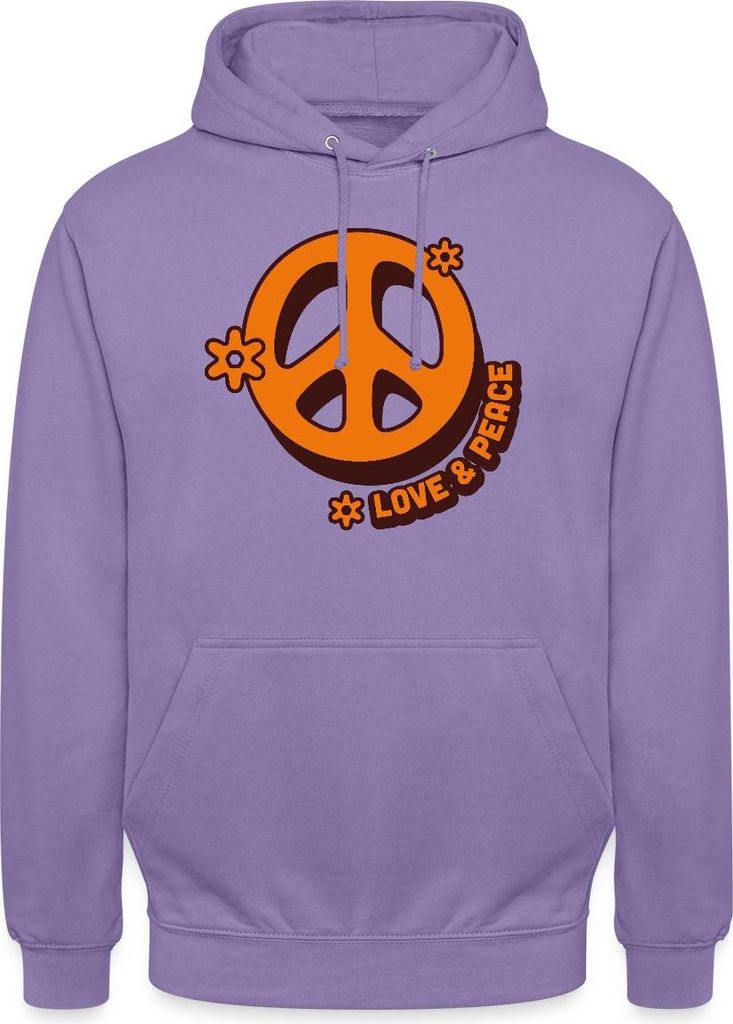 Spreadshirt Love And Peace Retro Hippie Style Design Y2K Uni Hoodie, XXL, Lavendel