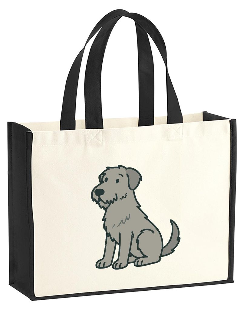 Huuraa Jutetasche Irish Wolfhound Comic Wolfi 21 Liter Black Jute und Baumwolle Einkaufstasche Geschenkidee
