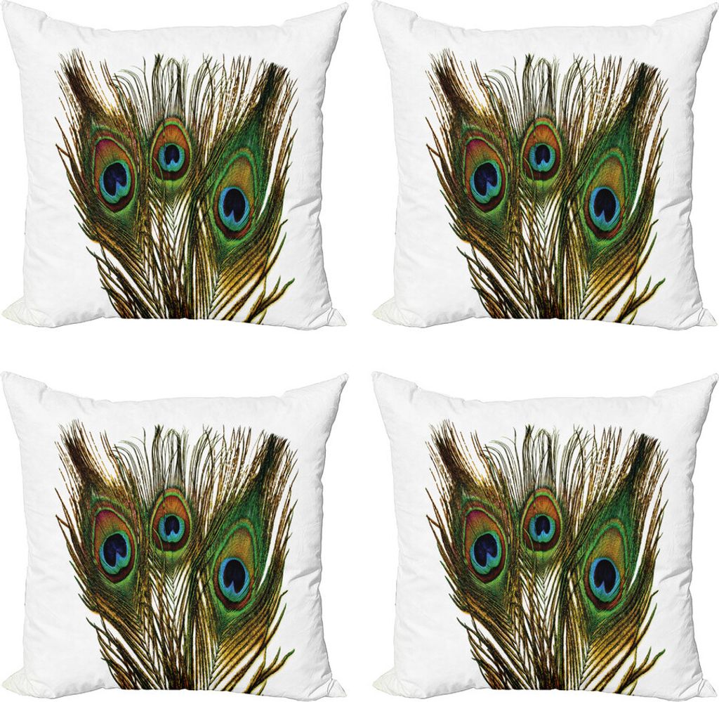 ABAKUHAUS Feder Kissenbezug Set (4 Stück), Close up der Pfau-Feder, Moderner Doppelseitiger Digitaldruck, 50 cm x 50 cm, Kitz und Multicolor