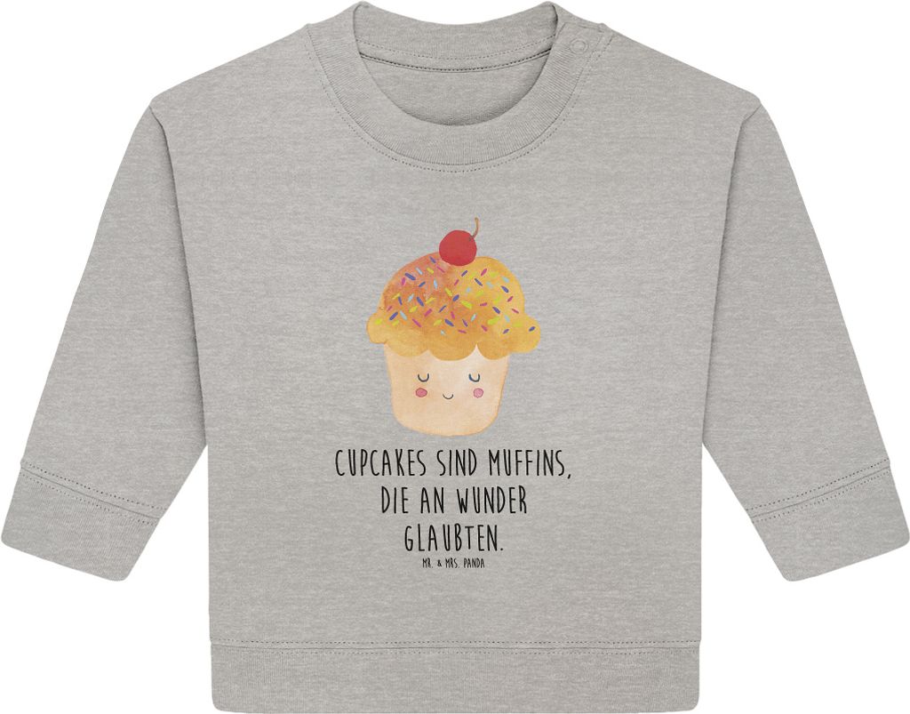 Mr. & Mrs. Panda Organic Baby Pullover Cupcake 24. - 36. Monat - Heather Grey - Geschenk, Motivation Sprüche, Muffin, Bullover, Cupcakes, Küche D...