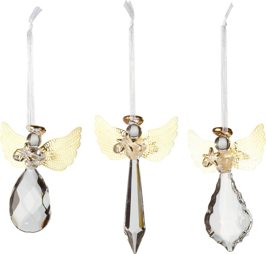 Anhänger WINTERKOLLAGE ACCESSOIRES Glas-Engel 3 Stück HOMLA Immagine del prodotto 