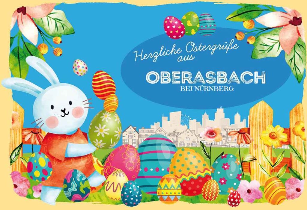 vianmo Holzschild 20x30 cm Ostergrüße OBERASBACH BEI NÜRNBERG Ostern