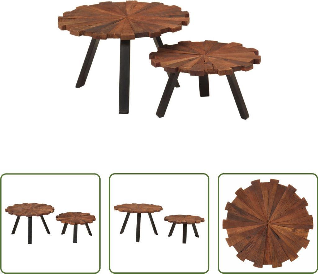 The Living Store Couchtische 2 Stk. Altholz Massiv und Eisen