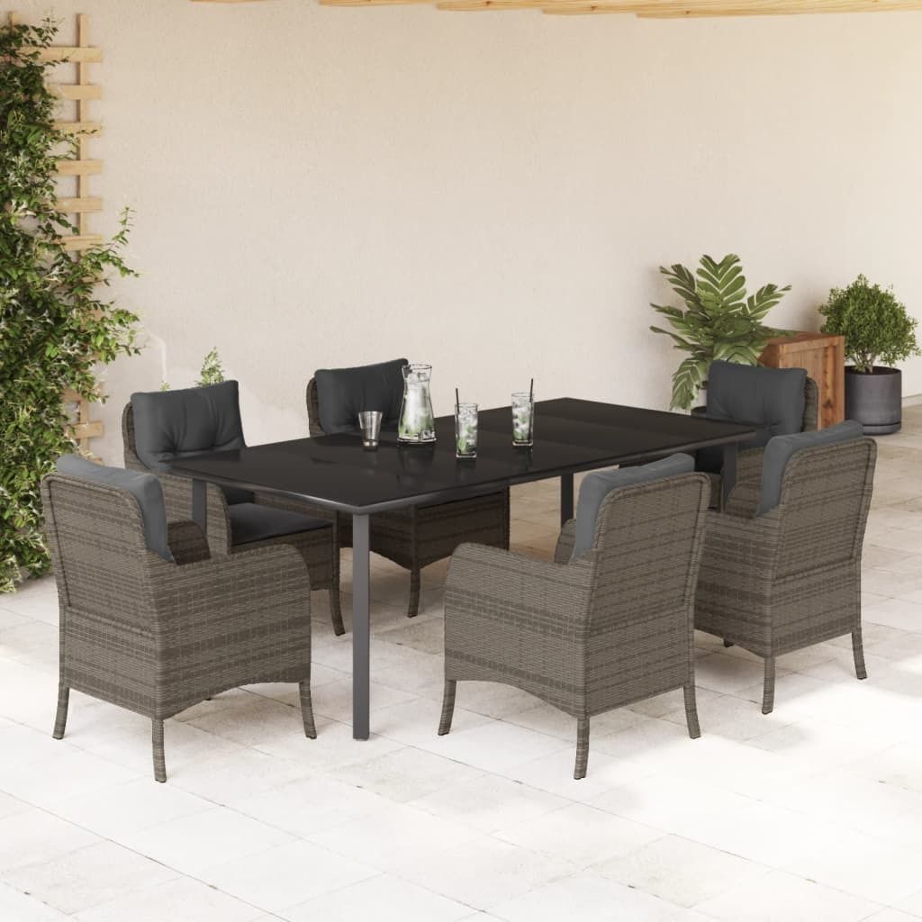 Eleganten-Stil Gartenmöbel Set Balkonmöbel-Set 7-tlg. Garten-Essgruppe mit Kissen Grau Poly Rattan - Gartenmöbelgarnituren Hommie1883221 5parcel