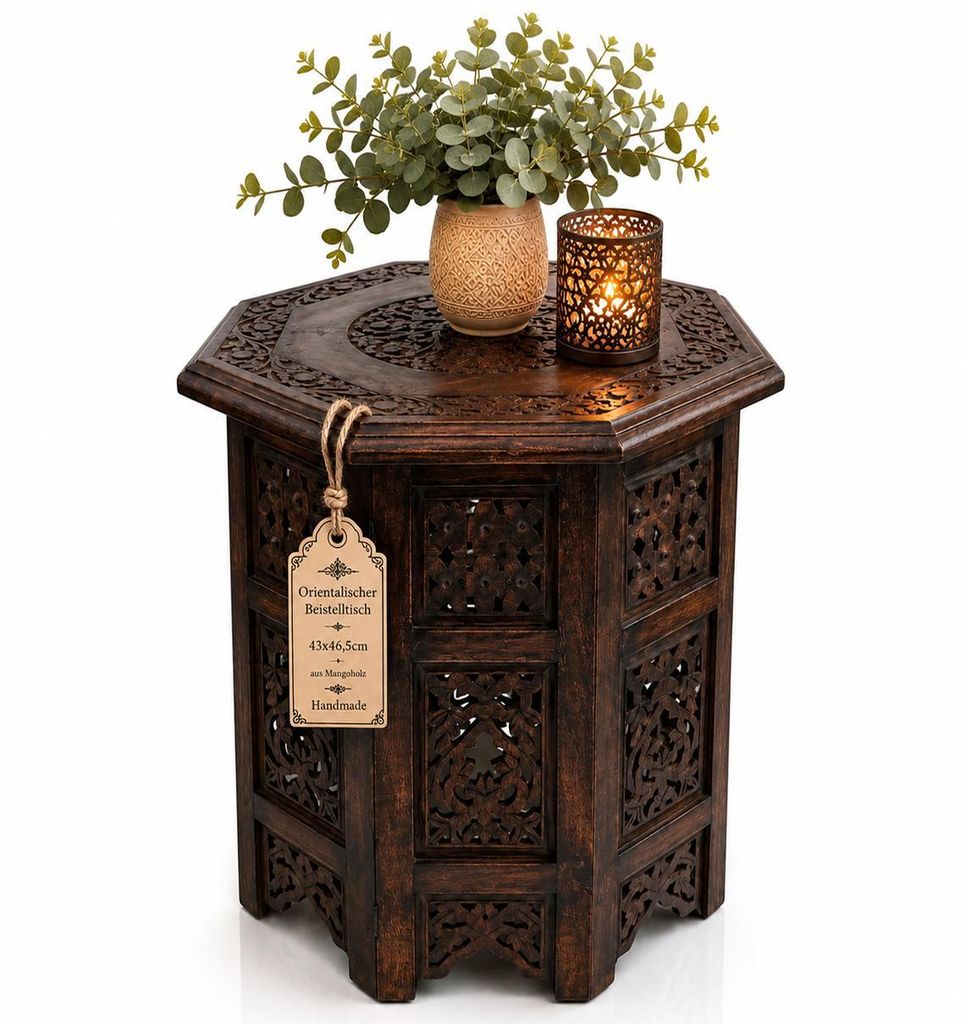 Orientalischer Beistelltisch Ø 42,5cm H 47cm aus Mango Produktbild 