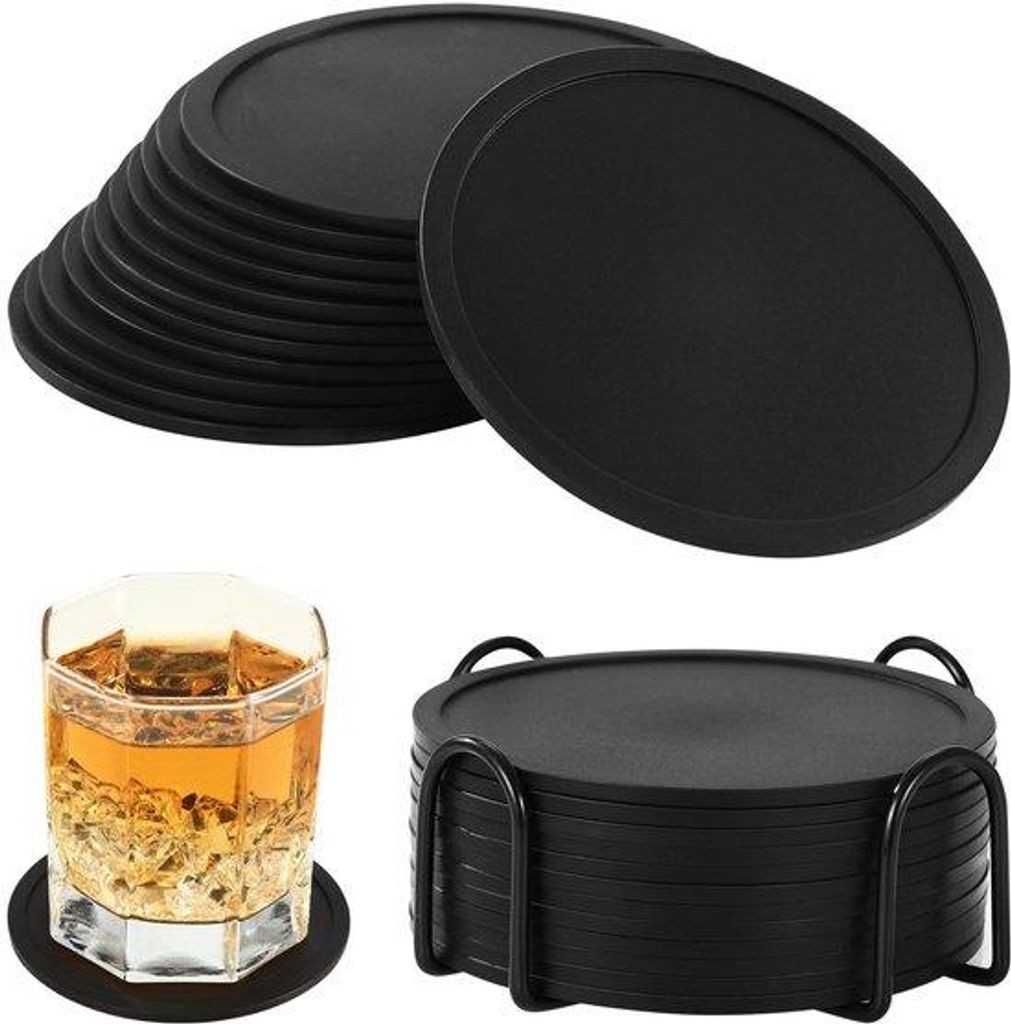Set van 12 siliconen onderzetters, onderzetters voor glazen, onderzetters voor drankjes, antislip onderzetters, met houder voor alle soorten bekers...