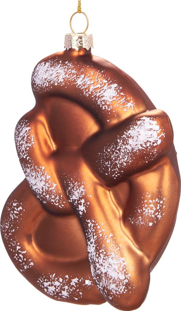 BRUBAKER Brezel - Handbemalte Weihnachtskugel aus Glas - Christbaumschmuck Figuren lustig Deko Anhänger Baumkugel - 13 cm