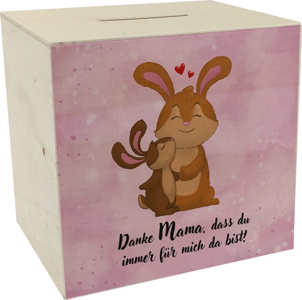 Danke Mama, dass du für mich da bist Spardose aus Holz mit Hase