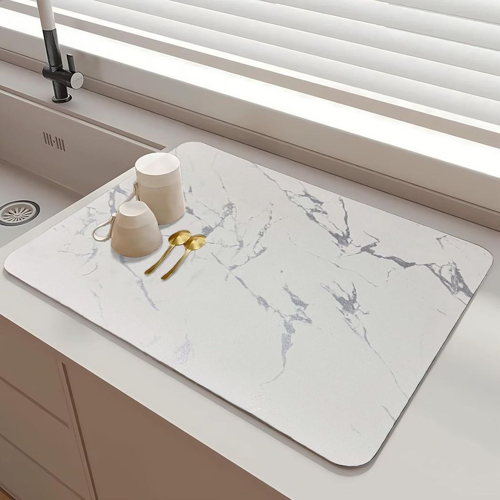 30¡Á40 cm wei?e Marmor-Abtropfmatte, super saugf?hig/faltbar, fš¹r Bar/Kš¹che.