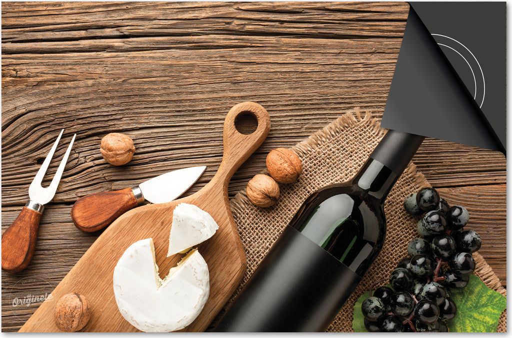 Induktionsschutz 65x52 - abdeckplatte Induktion matt- Dietrix Kochfeldschutz- DELUXE - Wein - Käsetafelmit Wein