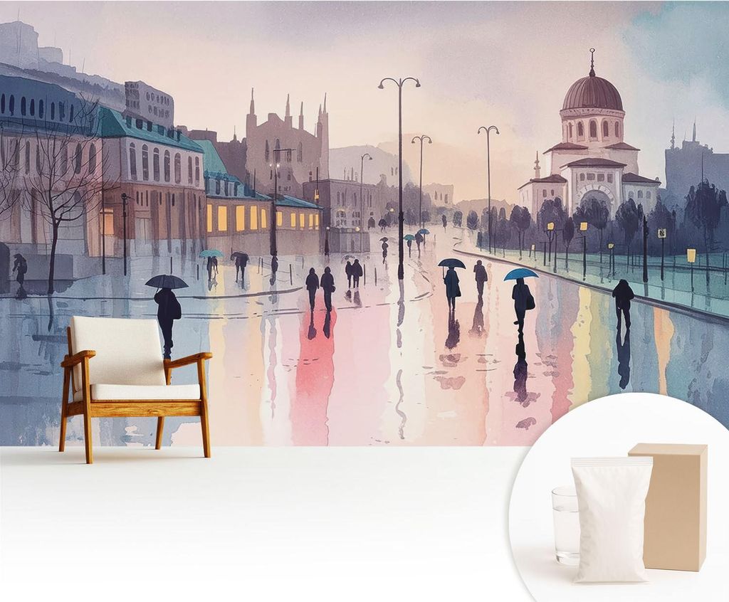 Fototapete - 416x254 cm - Tapete - Wandtapete - Wandbilder - Dekofolie - Tapete Folie - Wand - Dekoration - Wohnzimmer - Ein Spaziergang im Regen