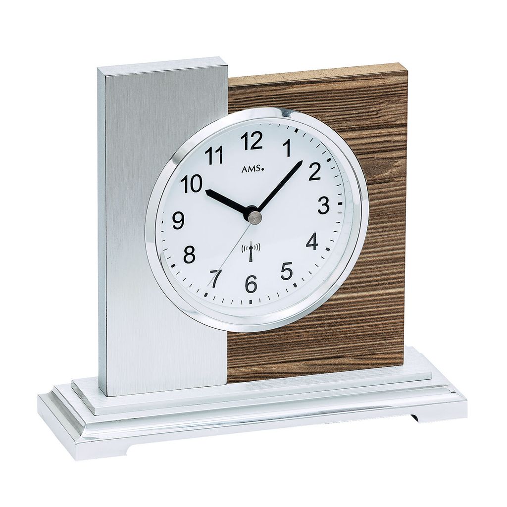 Tisch Funkuhr Analog Ams AMS 5149 Tischuhr Funk Silbern Modern