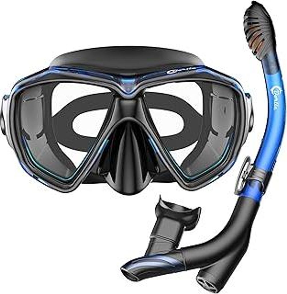 Schnorchelset Schnorcheln Set mit Schnorchel und Taucherbrille?wasserdichte Tauchmaske Anti-Fog Anti-Leck aus Gehärtetem Glas?mit 3-Kanal Premium ...