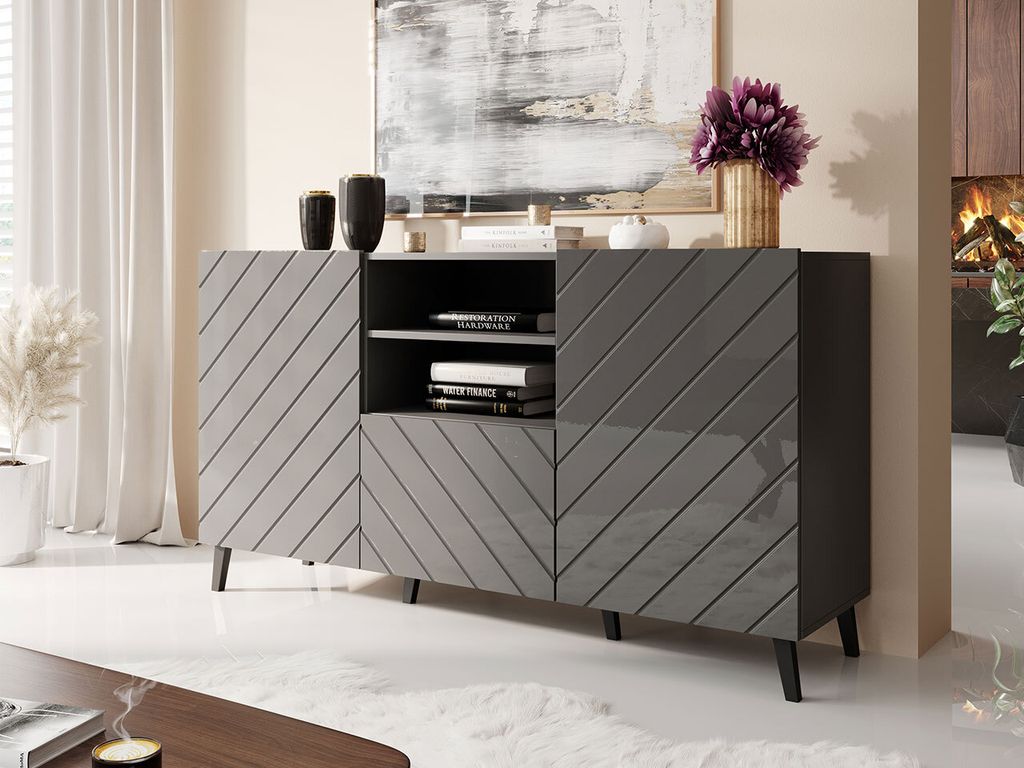 mirjan24 kommode abeto, stilvoll highboard mit 2 türen und schublade,  modern wohnzimmer sideboard (farbe: graphit / graphit hochglanz)