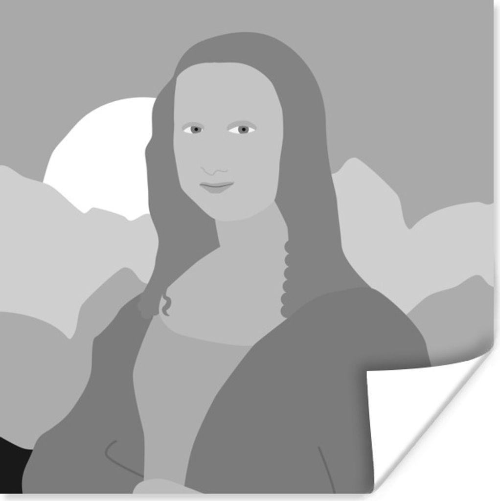 MuchoWow Poster Mona Lisa - Sonne - Schwarz - Weiß 50x50 cm - Wohnzimmerdekoration