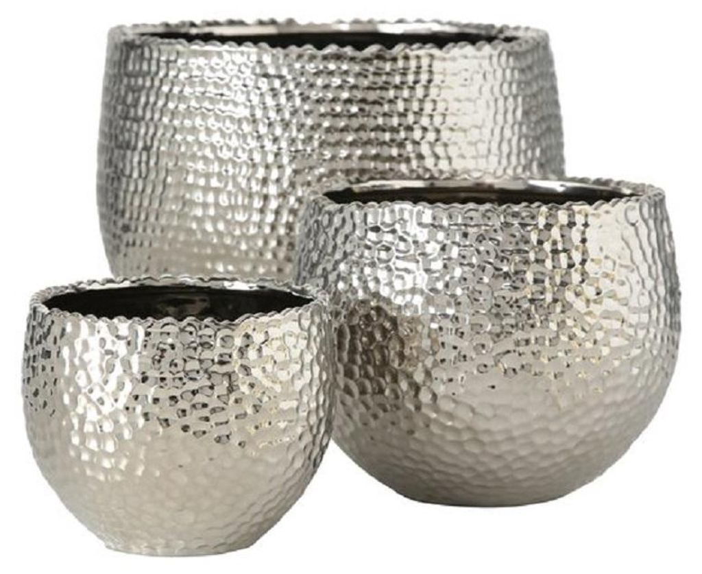Übertopf Lajos Steingut H.10/14/19 Ø.13/17/24 cm silber 3er Produktbild 