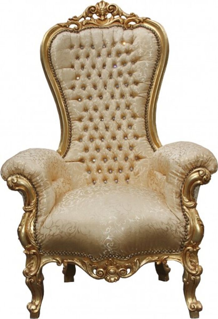 Casa Padrino Barock Thron Sessel Majestic Medium Gold Muster / Gold mit Bling Bling Glitzersteinen - Riesensessel - Thron Stuhl Tron