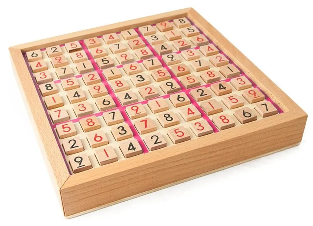 Puzzle Sudoku en bois avec tiroir de rangement : Jeu de logique 81 pions