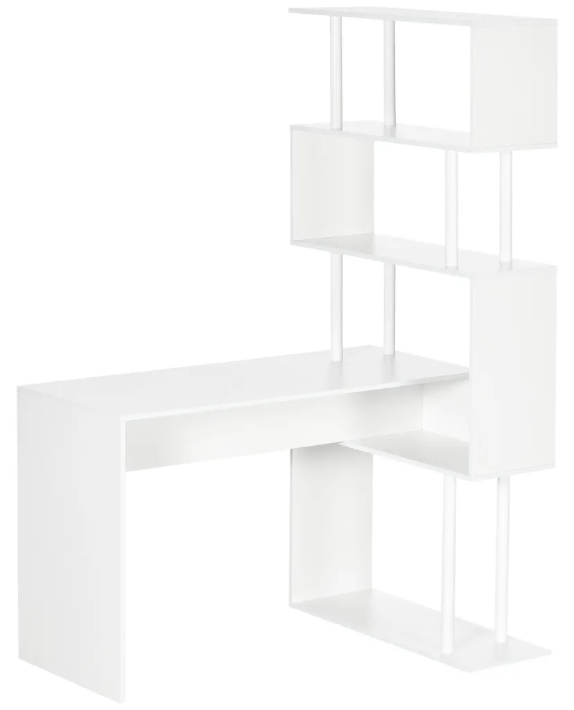 Bureau d'angle pour télétravail et gaming avec étagères bois 120 cm