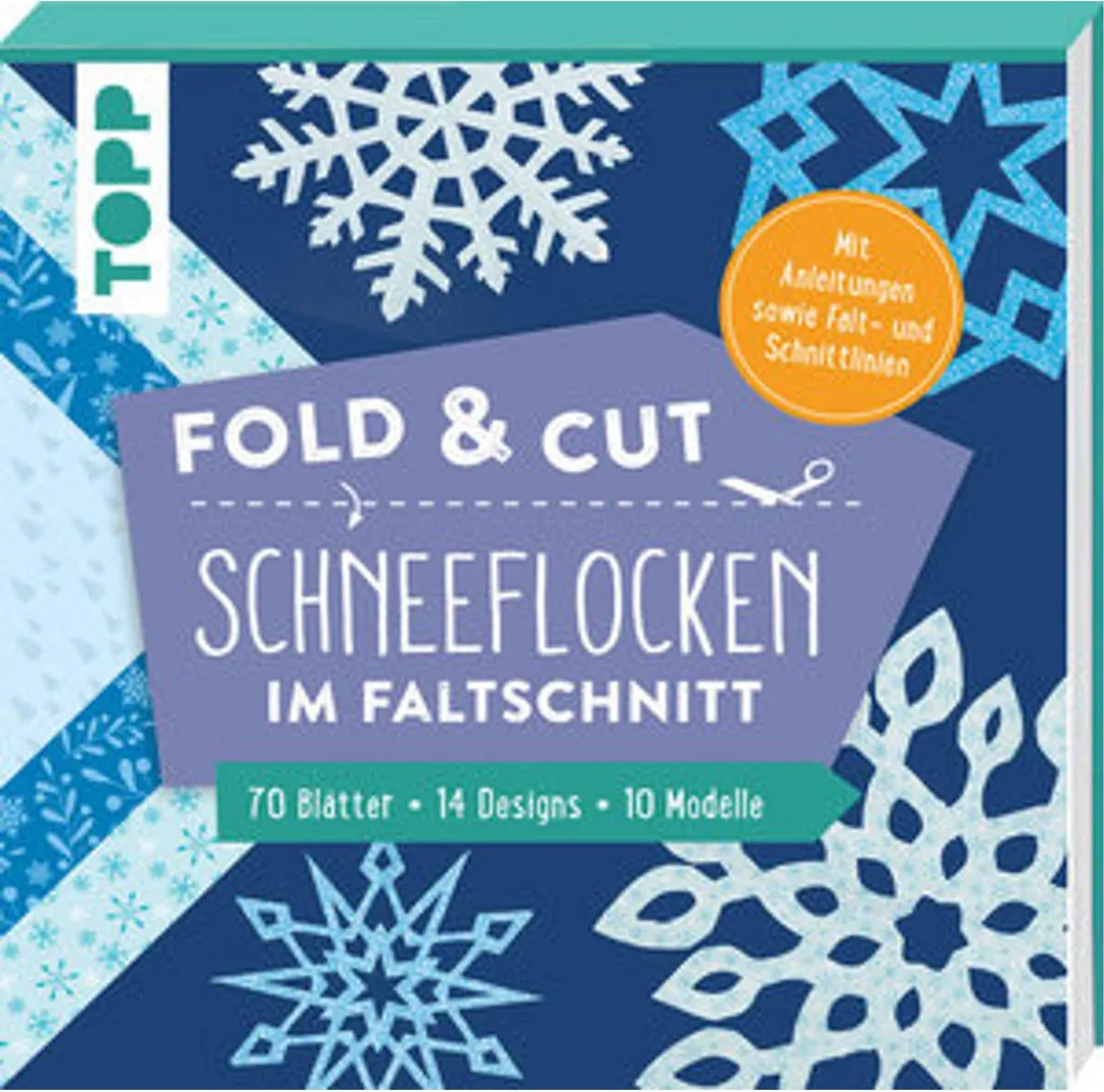 Bloc Fold & Cut Flocons de Neige avec 70 Feuilles et Lignes de Coupe
