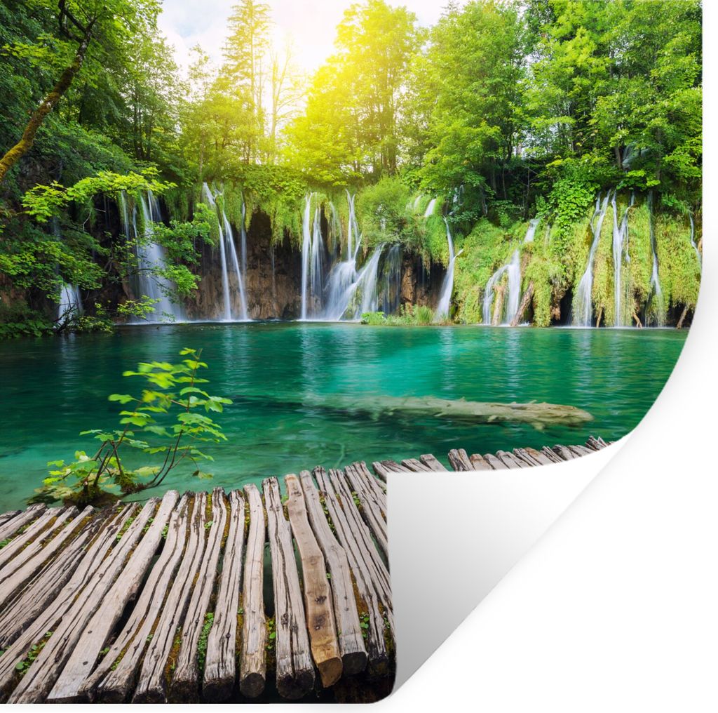 MuchoWow Wandtattoo Wandsticker Wandaufkleber Brücke - Wasserfall - Natur 100x100 cm Selbstklebend und Repositionierbar - Wierderverwendbar - Se...