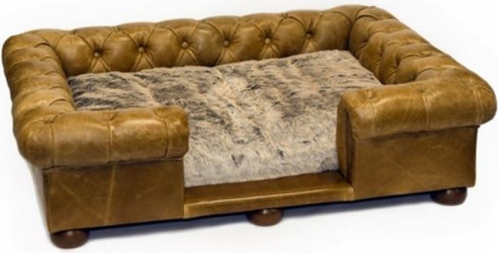 Casa Padrino Luxus Chesterfield Leder Hundebett Vintage Braun / Dunkelbraun 134 x 104 x H. 37 cm - Rechteckiges Echtleder Hundebett - Luxus Chester...