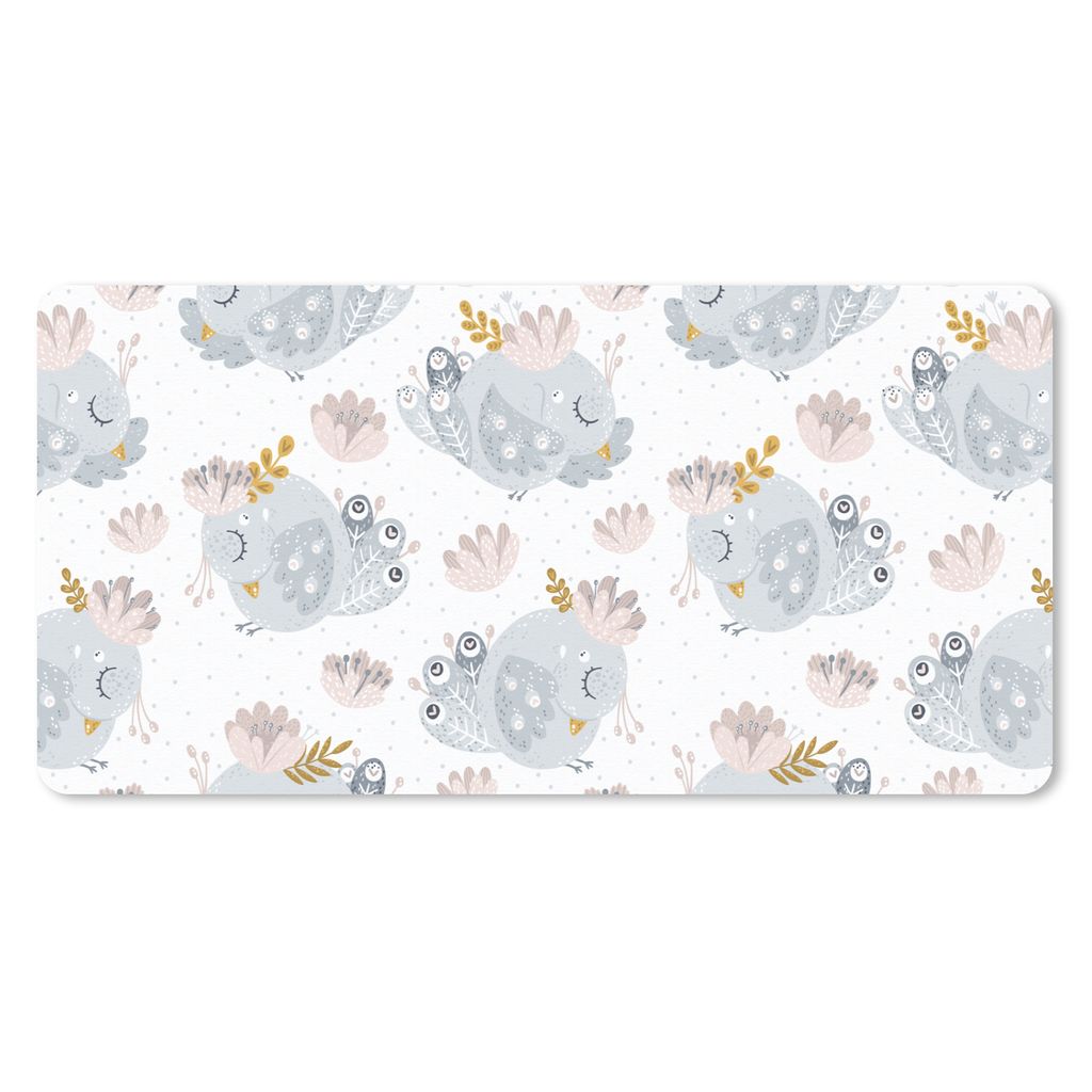 MuchoWow Mauspad Mousepad Mädchen - Muster - Vogel - Kinder 60x30 cm - Mousepads - Maus Mat - Pad - Mausunterlage - Nachhaltig