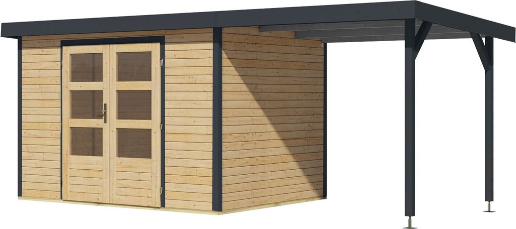 Karibu Gartenhaus Hollywood XXL im Set mit Anbaudach ca. 2,35 m breit
