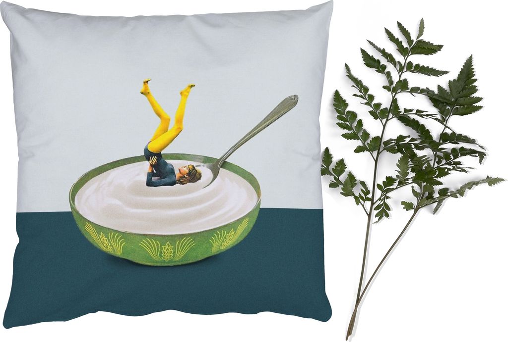 MuchoWow Zierkissen Sofakissen Wohnzimmer Dekokissen 40x40 cm Joghurt - Yoga - Retro - Foto Kissen - Schlafzimmer Dekoration