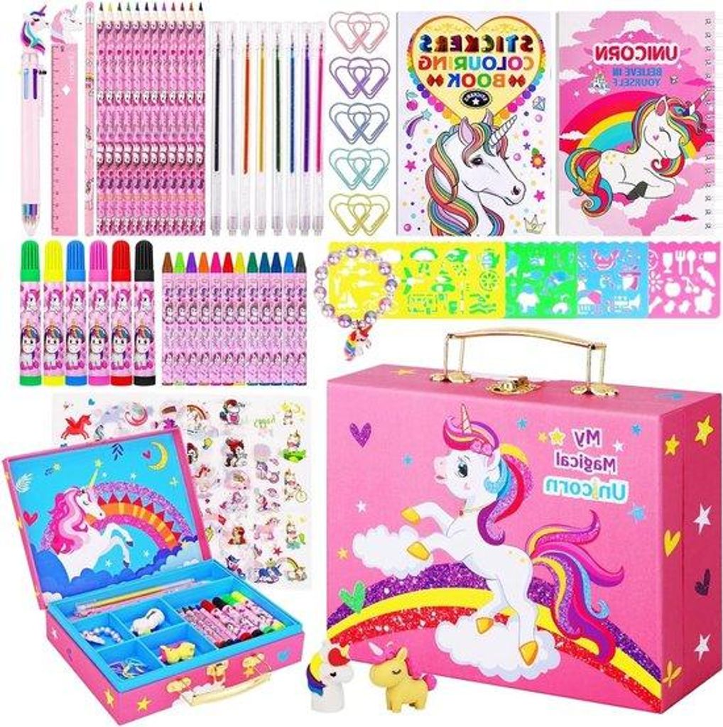 Meerjungfrauen-Malset 4-12 Jahre - 66-teiliges Malset - Kunststoff-Malset - Einhorn-Malbuch - Geschenkset - Bastelset