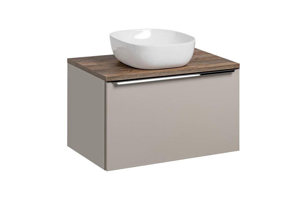Badmöbel-Set Waschbecken & Waschbeckenunterschrank Mit Arbeitsplatte 80 cm, Santa Fe Taupe S BM214 - Clay Grau/Santa Fe Vintage Oak