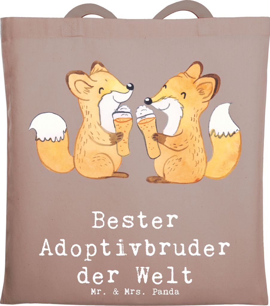 Mr. & Mrs. Panda Tote Bag Fuchs Bester Adoptivbruder der Welt - Braun Pastell - Geschenk, Laptoptasche, Tasche, Sohn, Geschwister, Familie, Geschen...
